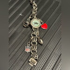 Silver Charm Bracelet with Red Heart and NFL Logo